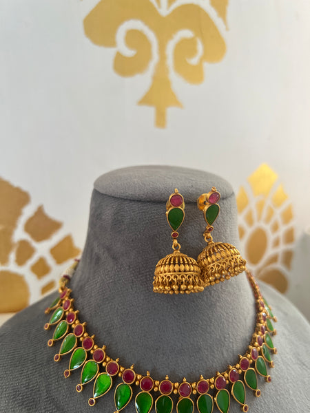 Kerala style palaka necklace with jhumkas