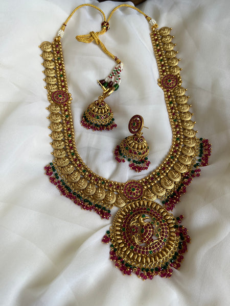 Kemp flower Lakshmi coin haram with Jhumkas