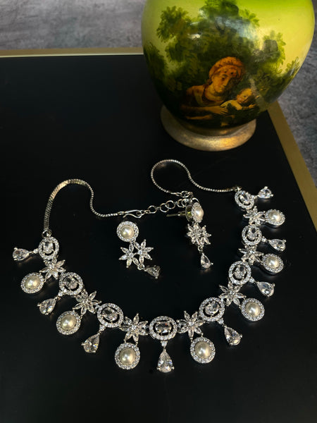 Rose polish Pearl necklace with earrings