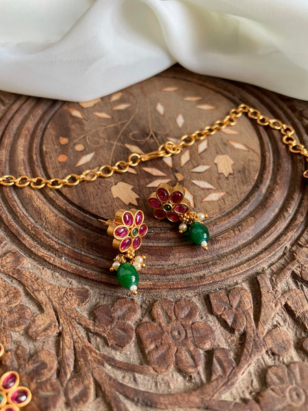 Ruby flower necklace with studs