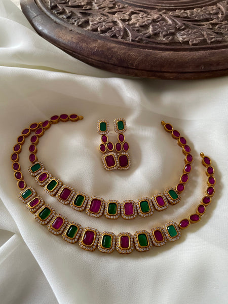 Ruby green necklace with ad stone border
