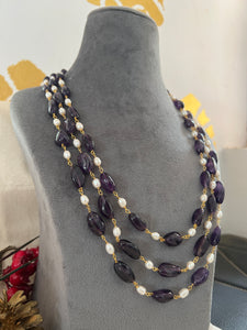 3 line chunky purple Pearl maala