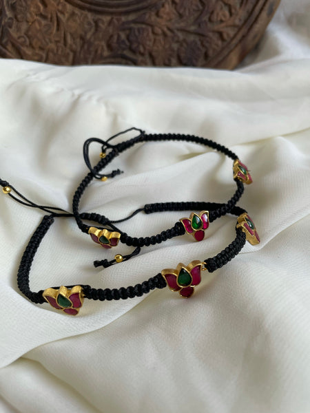 Kundan lotus pull and tighten rope anklets