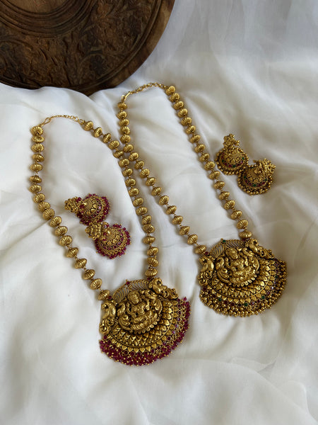 Antique temple necklace with Lakshmi jhumkas