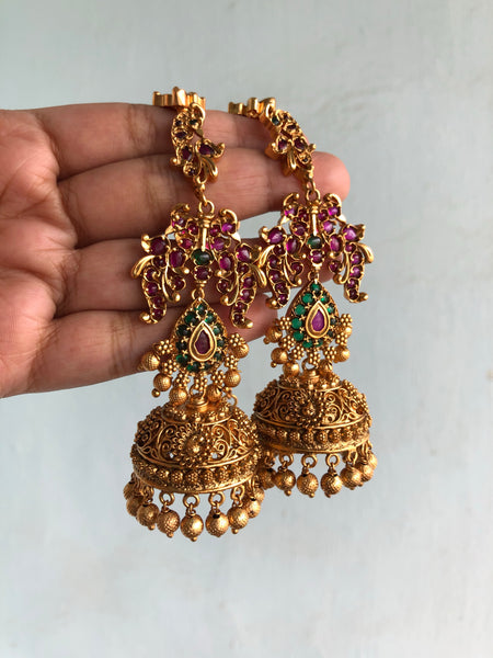 Bridal Jhumkas with real Kemp stones - II