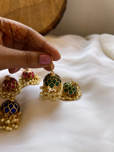 Kundan hook Jhumkas with pearl work