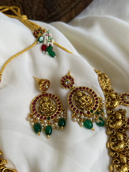 Reversible pendant antique peacock necklace with earrings