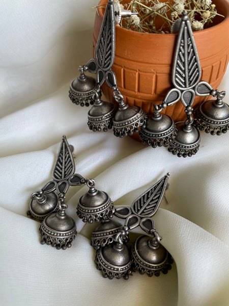Triple Jhumka leaf earrings