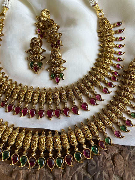 Kerala style mullamottu necklace with kemp stones