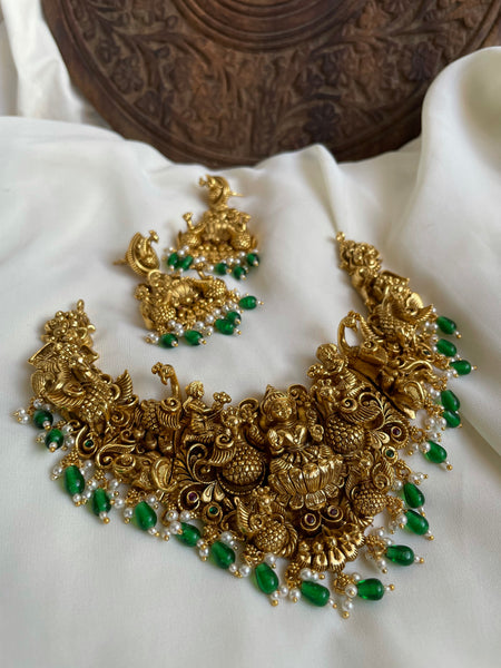 Intricate antique Lakshmi temple necklace with earrings