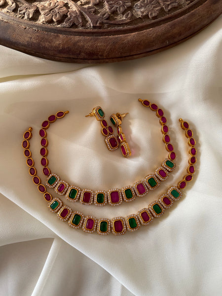 Ruby green necklace with ad stone border
