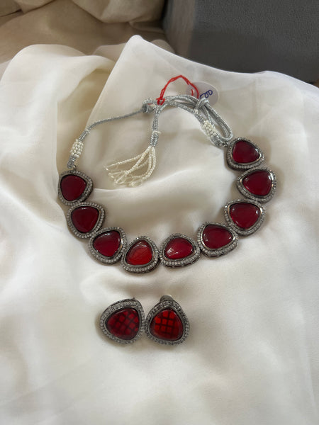 Ruby candy stone necklace with studs