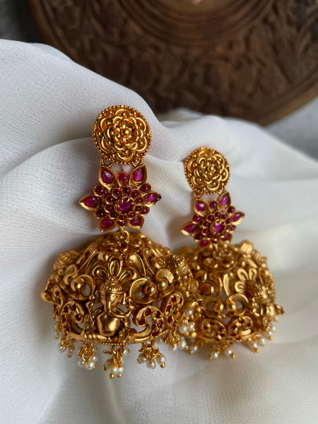 Kemp flower Ganesha Jhumkas