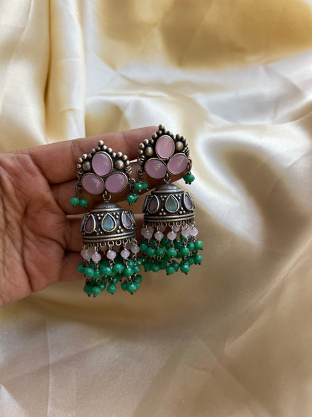 Colourful stone oxidised Jhumkas