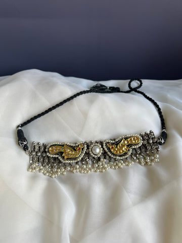 Kundan peacock oxidised choker