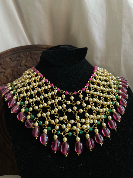 PRE BOOK -Intricate Jaali bead work necklace with long earrings