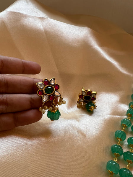 Kundan pendant in Pumpkin bead Haram with studs-PRE BOOK