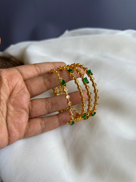 Emerald stone bangles set of 4