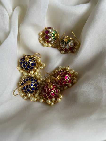 Kundan hook Jhumkas with pearl work