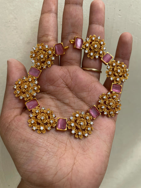 Designer stone flower choker with studs