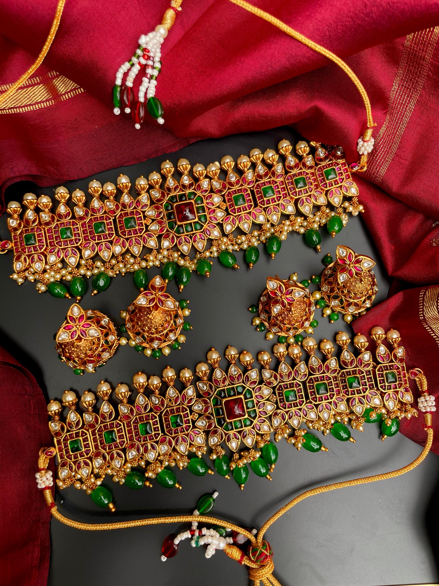 Premium jadau look alike choker with jhumkas