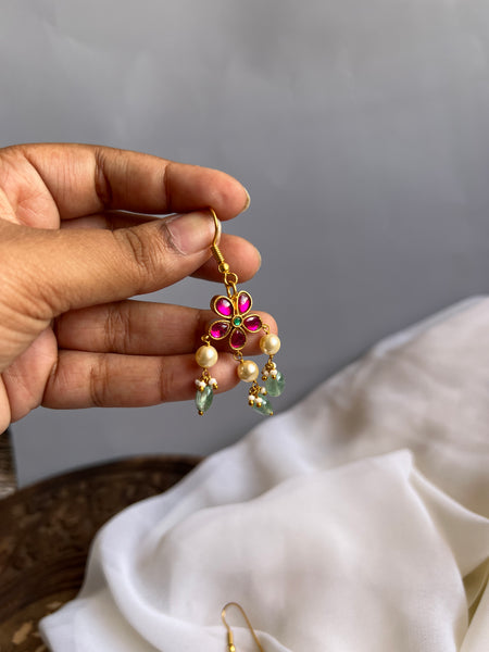 Kundan flower hook earrings