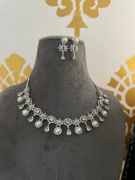 Rose polish Pearl necklace with earrings