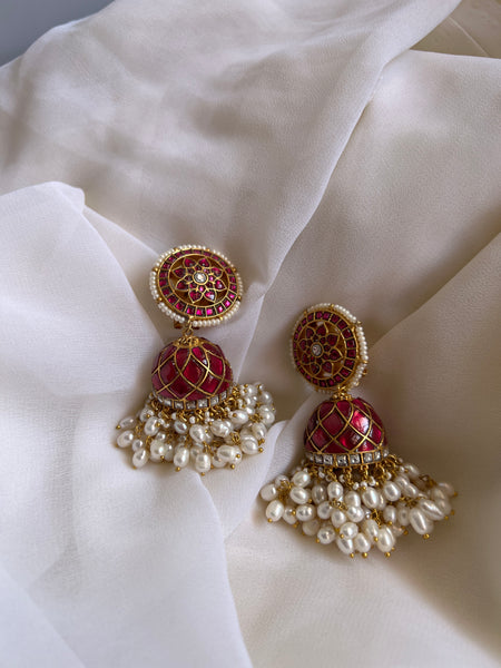 Premium Kundan chakra jhumkas with rice pearls