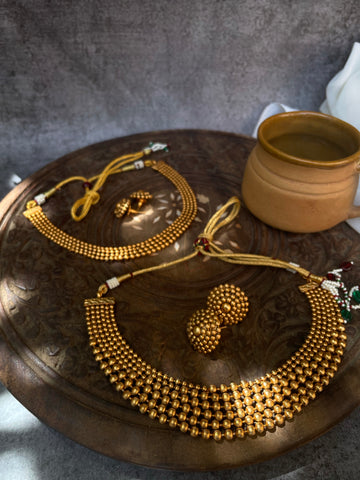 Matte golden ball necklace with studs (2 sizes )