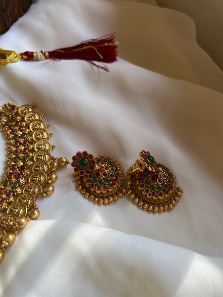Ruby kemp bridal coin necklace with Jhumkas