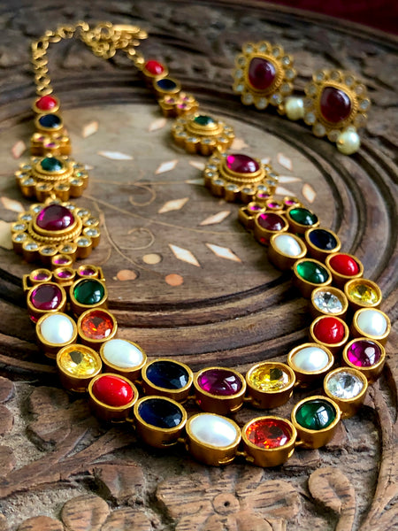 Grand navaratna necklace set