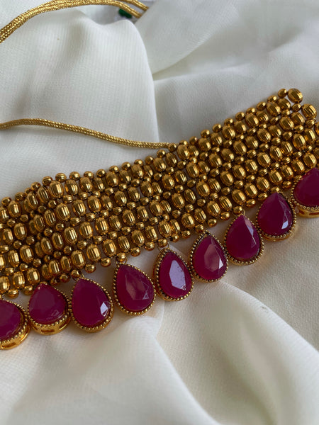Full neck ruby drops choker with studs